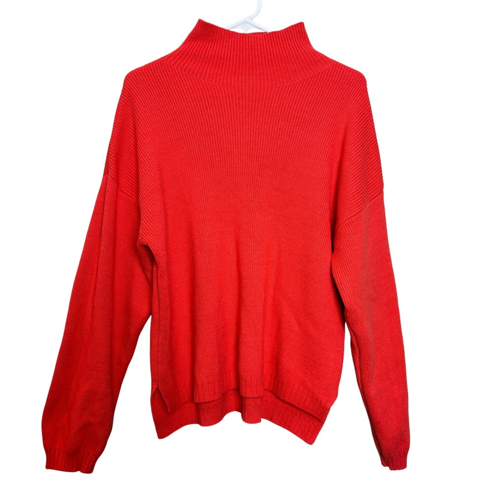 Vici Dolls‎ Womens Small Bright Coral Orange Mock Neck Knit Long Sleeve Sweater
